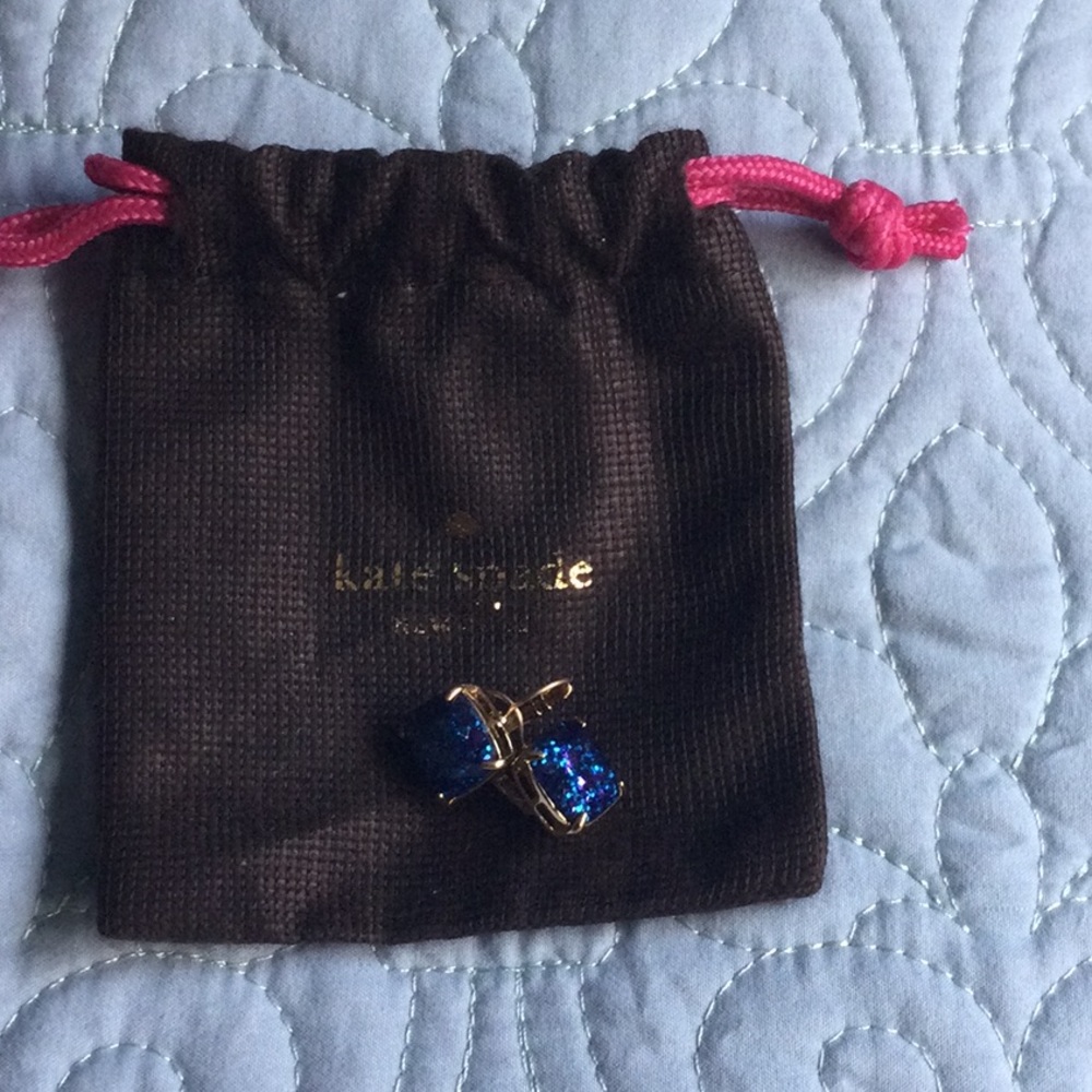 Kate Spade Blue Glitter Gold Tone Leverback Earrings